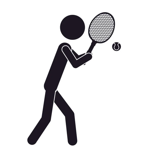 Monochrome Silhouette mit Tennisspieler und Ball — Stockvektor