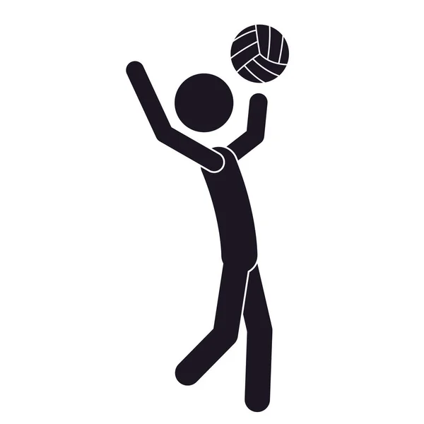 Svartvit siluett med volleybollspelare och bollen — Stock vektor