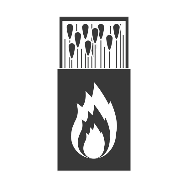 火柴盒与标志火焰的单色剪影 — 图库矢量图片