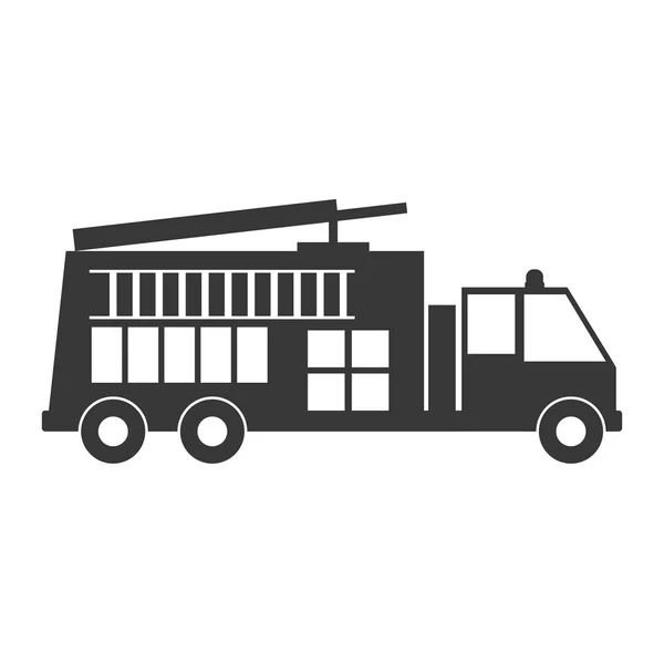 Silhouette monocromatica con camion dei pompieri — Vettoriale Stock