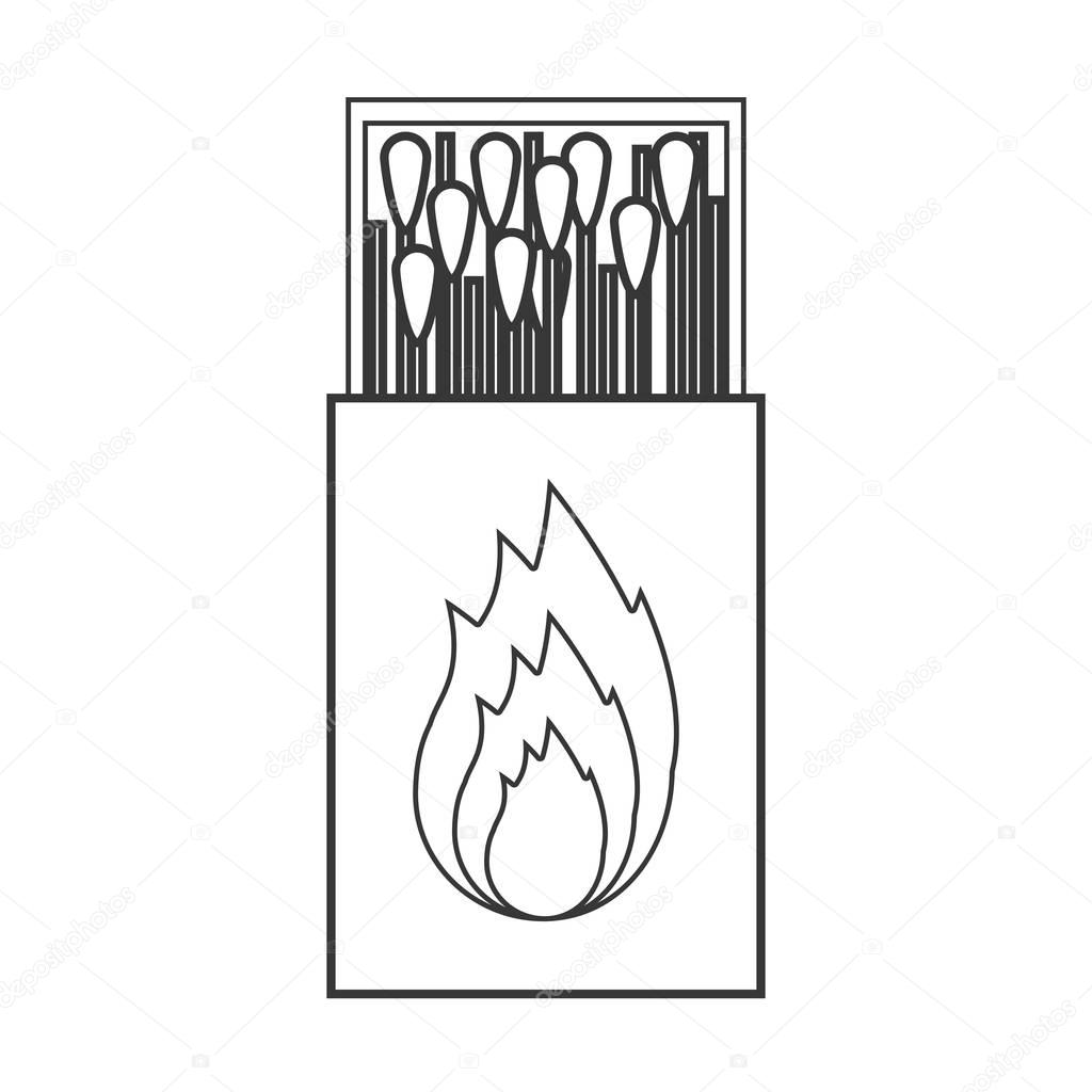 Contour silhouette of matchbox with logo flame vector illustration