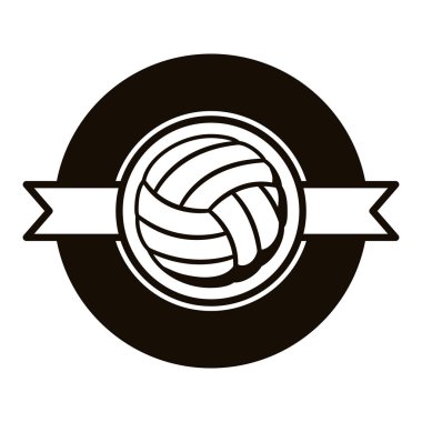 gri tonlama amblemi ile voleybol topu ve orta şeritte