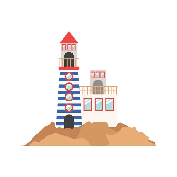 Πλήρες χρώμα με πύργο του Φάρου και διάσωσης κέντρο επιχειρήσεων στο βουνό — Διανυσματικό Αρχείο