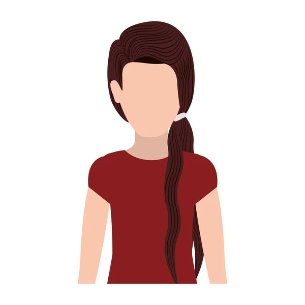 Moitié corps silhouette femme avec queue de cheval cheveux — Image vectorielle
