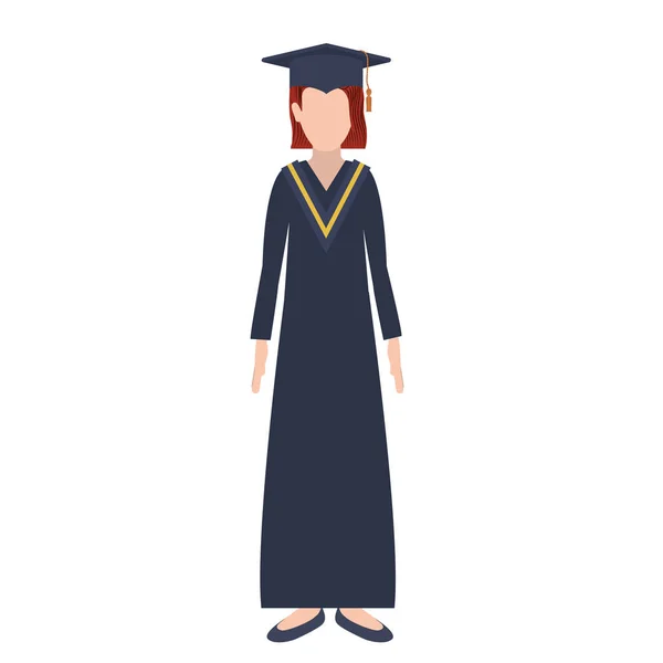 Siluett kvinna med graduation outfit och redhair — Stock vektor