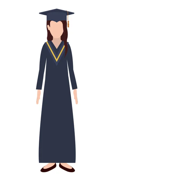 卒業服と短い茶色の髪のシルエット女性 — ストックベクタ