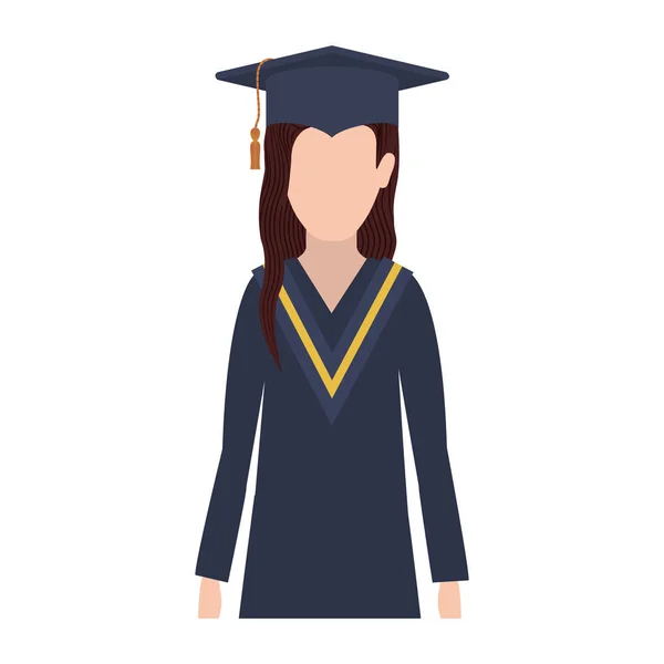 Femme demi-corps avec tenue de graduation et cheveux longs — Image vectorielle