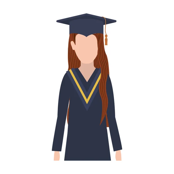 Halva kroppen kvinna med graduation outfit och brunt hår — Stock vektor