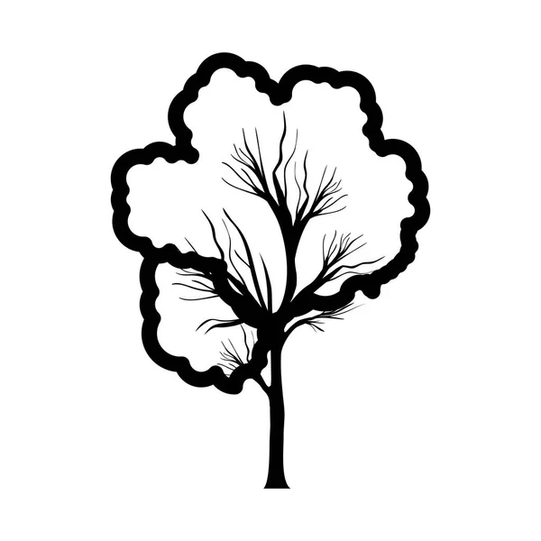 Tronc d'arbre à contour monochrome avec nuage en forme de feuillage — Image vectorielle