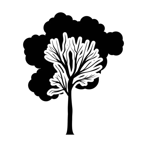 Tronco de árbol blanco y negro con forma de follaje nube — Archivo Imágenes Vectoriales