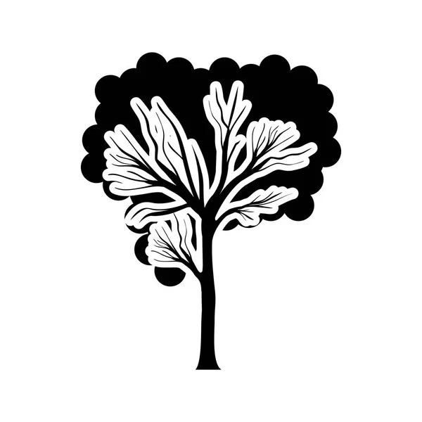 Siyah ve beyaz ağaç gövdesi ile yeşillik şekil bulut — Stok Vektör