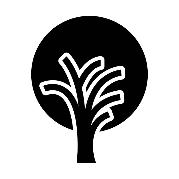 Svarta och vita trädstam med bladverk formen av cirkel — Stock vektor