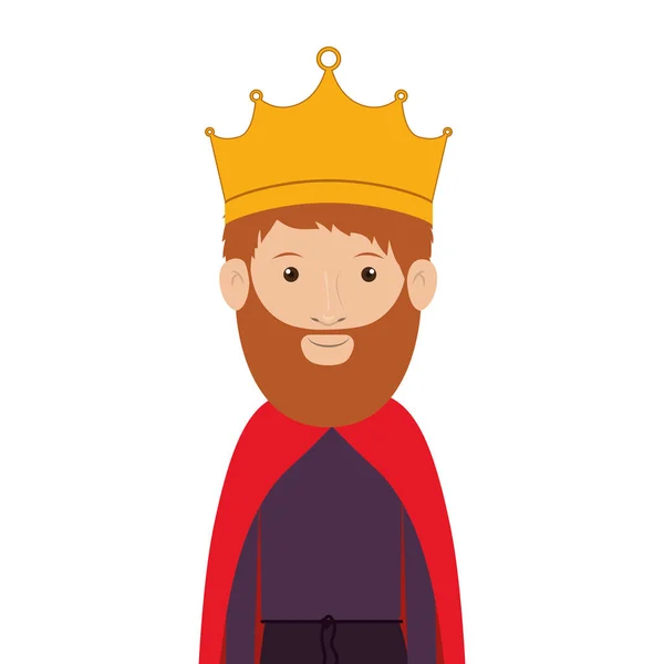 Colorido rey de medio cuerpo con corona y barba — Vector de stock