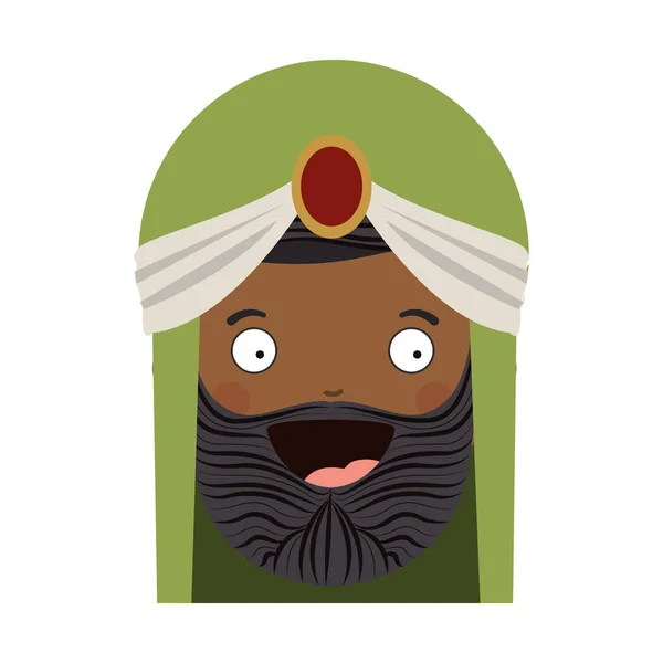 Cabeza de hombre árabe colorido con turbante y barba — Vector de stock
