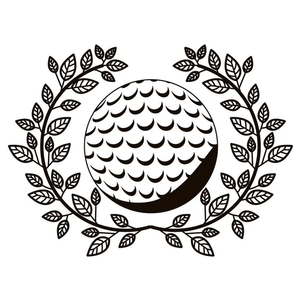 Gray scale half crown of olive branch with golf ball — Stock Vector