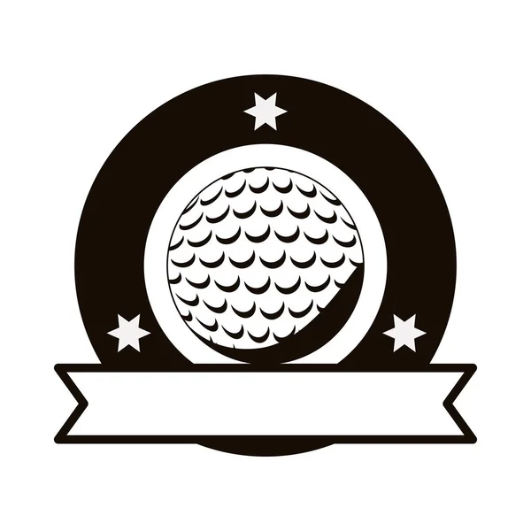 Emblema de escala de grises con pelota de golf y cinta — Vector de stock