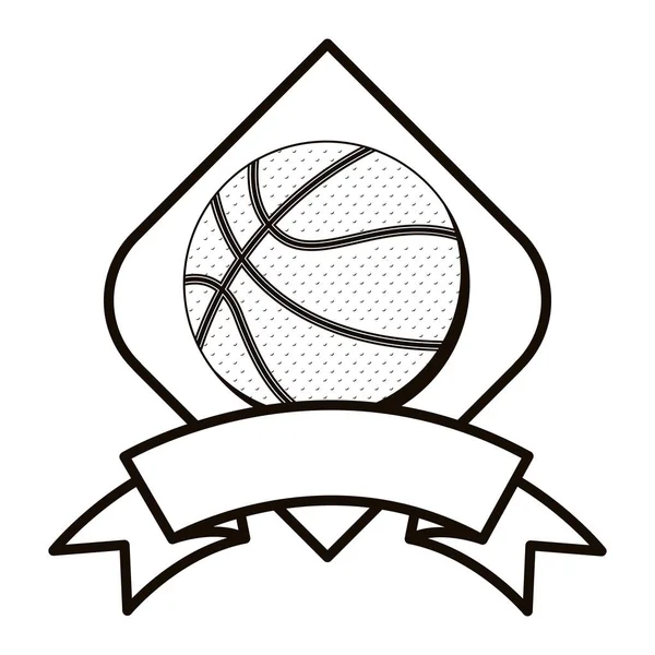 Эмблема баскетбольного турнира серого цвета с мячом — стоковый вектор