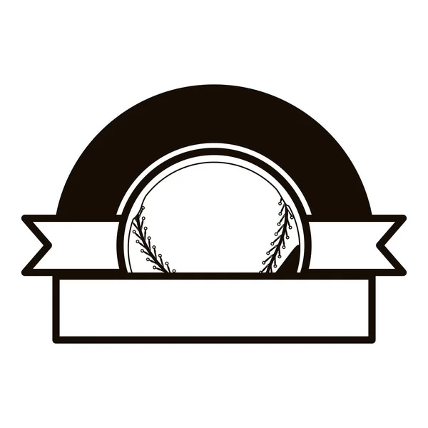 Demi emblème échelle de gris avec balle de baseball et ruban — Image vectorielle