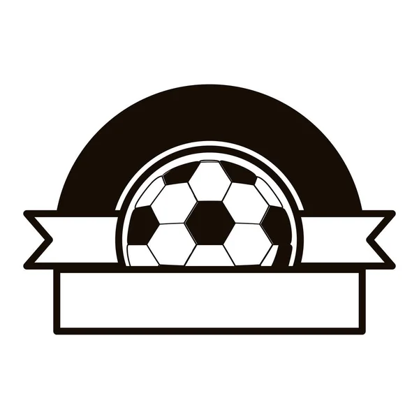 Escala cinza emblema metade com bola de futebol e fita — Vetor de Stock