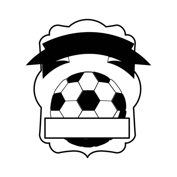 Monocromo heráldico con medio balón de fútbol y cinta — Archivo Imágenes Vectoriales
