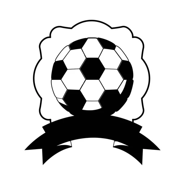 Cadre monochrome avec ballon de football et ruban — Image vectorielle