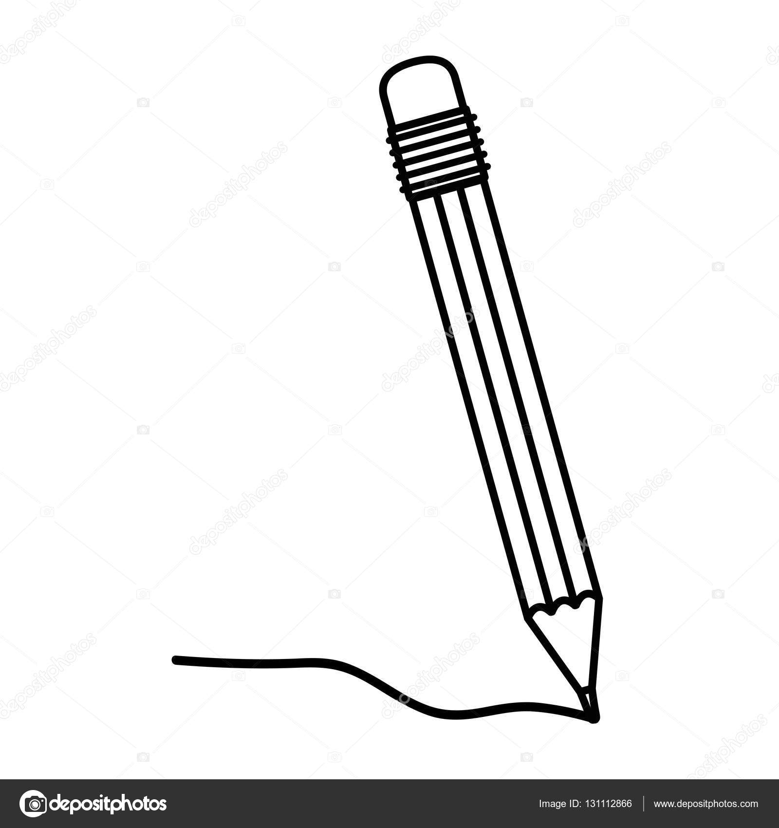 Pencil for Drawing with Eraser, Office Stationery, Black Contour Isolated  Vector in Flat Style Stock Vector - Illustration of sharpened, vector:  218778152