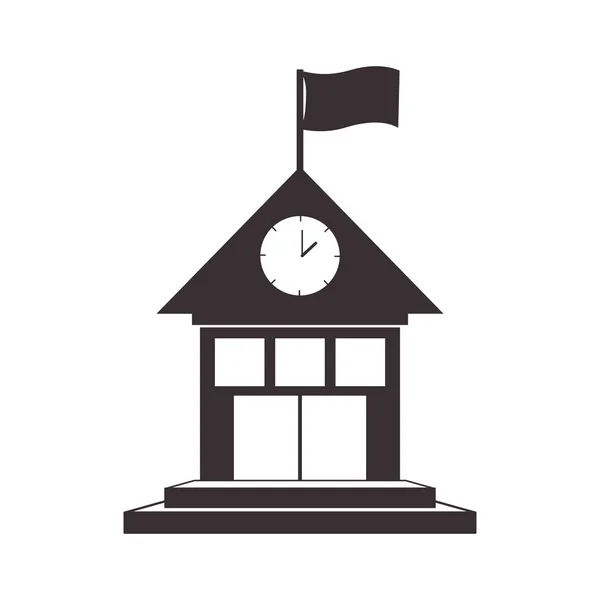 Maison silhouette noire avec drapeau et horloge — Image vectorielle