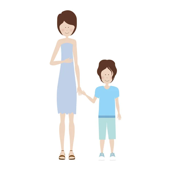 Mãe segurando mão de um menino — Vetor de Stock