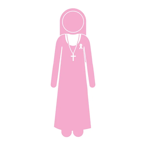 Silhueta freira rosa com fita de câncer de mama —  Vetores de Stock