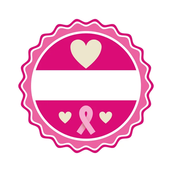 Rosa emblem med hjärtan och symbol bröstcancer — Stock vektor