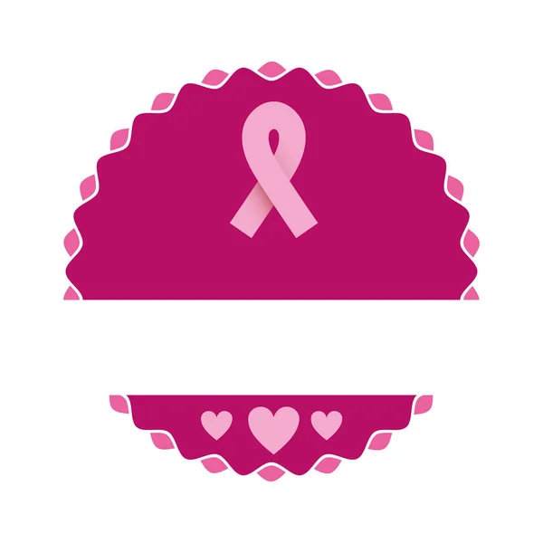 Emblème rose avec des coeurs et symbole cancer du sein — Image vectorielle