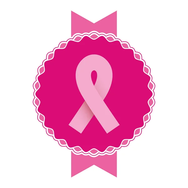Emblema rosa con simbolo cancro al seno — Vettoriale Stock
