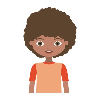 yarım vücut çocuk kıvırcık saçlı ve t-shirt