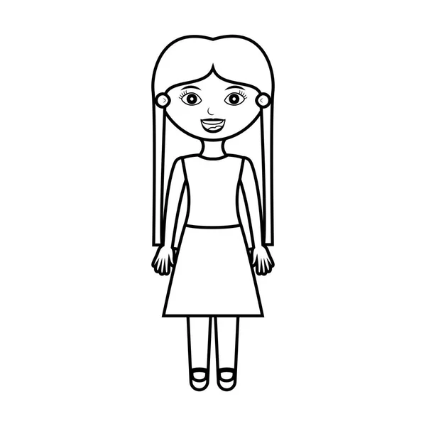 Silueta de niña con vestido y pelo largo — Vector de stock