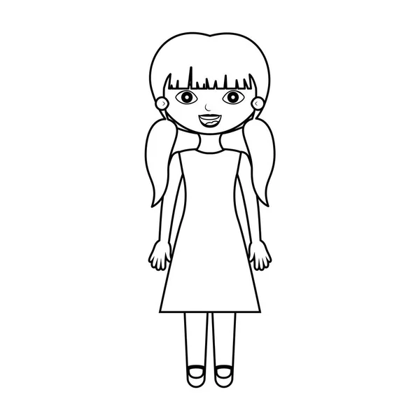 Silhouette fille avec des tresses et robe — Image vectorielle