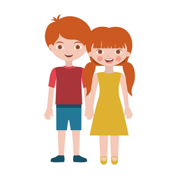 Pelirroja pareja niños con tomado manos — Vector de stock