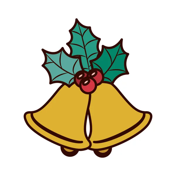 Ornement avec feuilles Noël et cloche — Image vectorielle