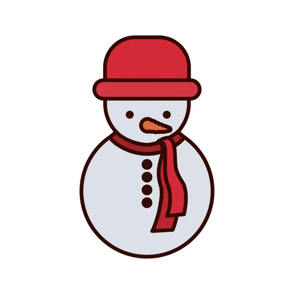 Snowman with red hat and scarf — Stock Vector
