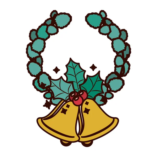 Коронний орнамент з листям Різдво та дзвін — стоковий вектор