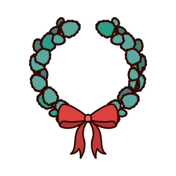 Ornamento de Natal coroa com fita vermelha — Vetor de Stock