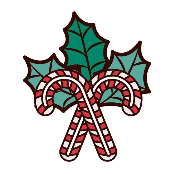 크리스마스 캔디 지팡이와 잎 — 스톡 벡터