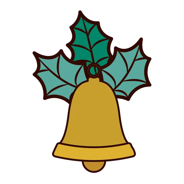 Campana d'oro con foglie di Natale — Vettoriale Stock