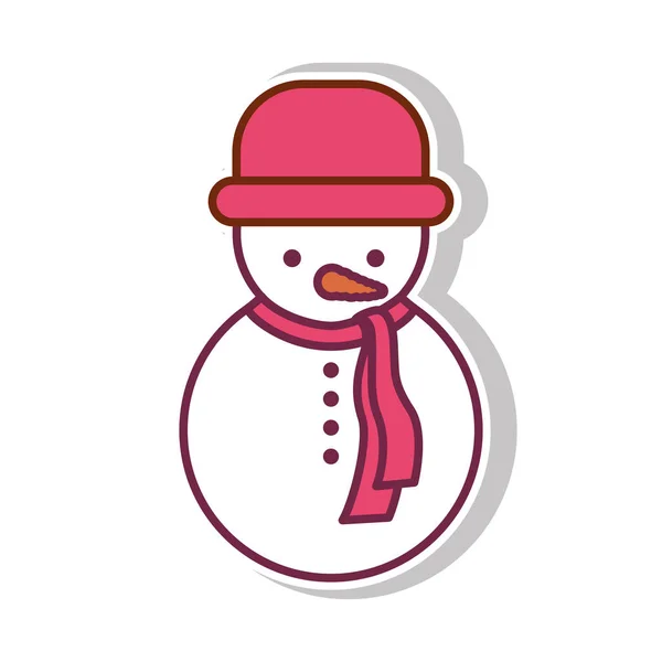 Snowman with shadow and red hat — Stock Vector