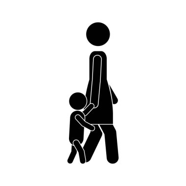 Çocuk simgesi ile yürüyen kadın