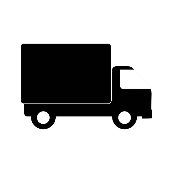 Camión de transporte monocromo con carro y ruedas — Vector de stock