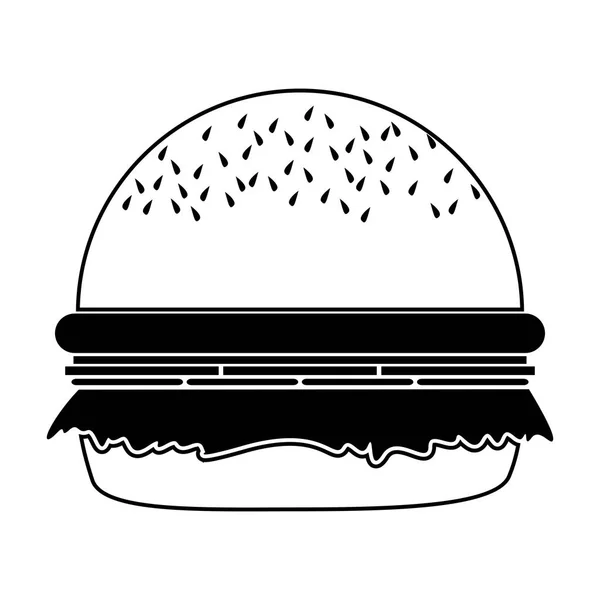 Silueta monocromo con hamburguesa grande — Vector de stock