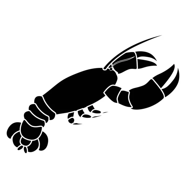 Silhouette monochrome avec vue diagonale homard — Image vectorielle