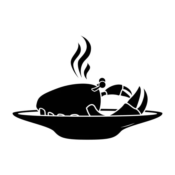 Plat monochrome silhouette avec crabe chaud — Image vectorielle