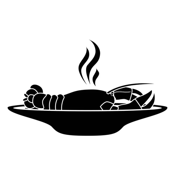 Silhouette monochrome dish with hot lobster — Stock Vector