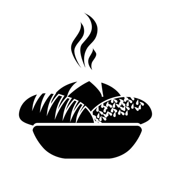 Panier silhouette monochrome avec pain chaud — Image vectorielle